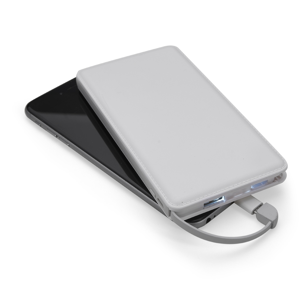 POWER BANK PLÁSTICO SLIM COM INDICADOR LED