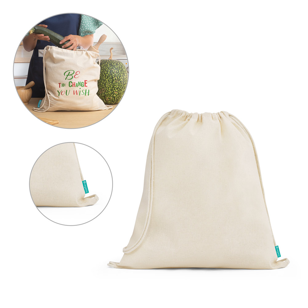 NAMPULA. Sacola tipo mochila em algodão orgânico (120 g/m²)