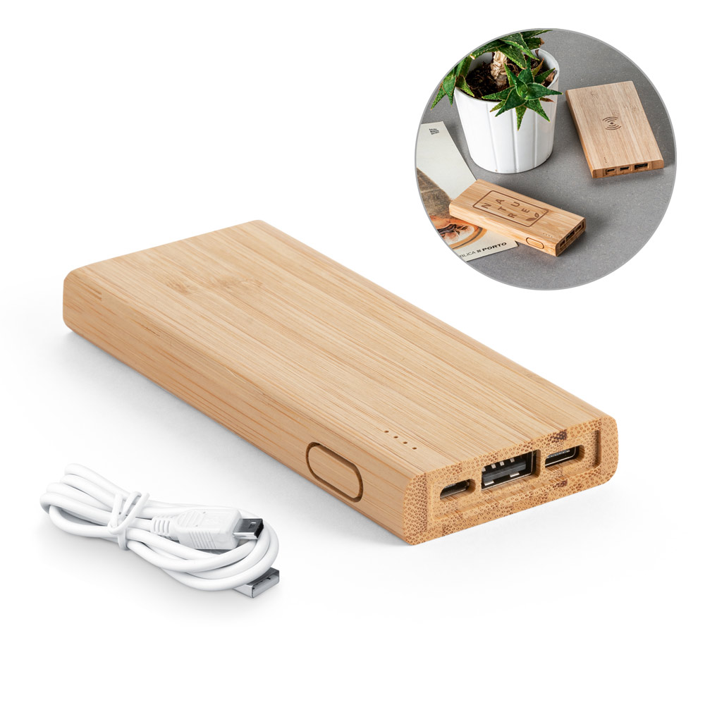 KOHN 5.0. Bateria portátil em bambu com bateria de lítio 5.000 mAh