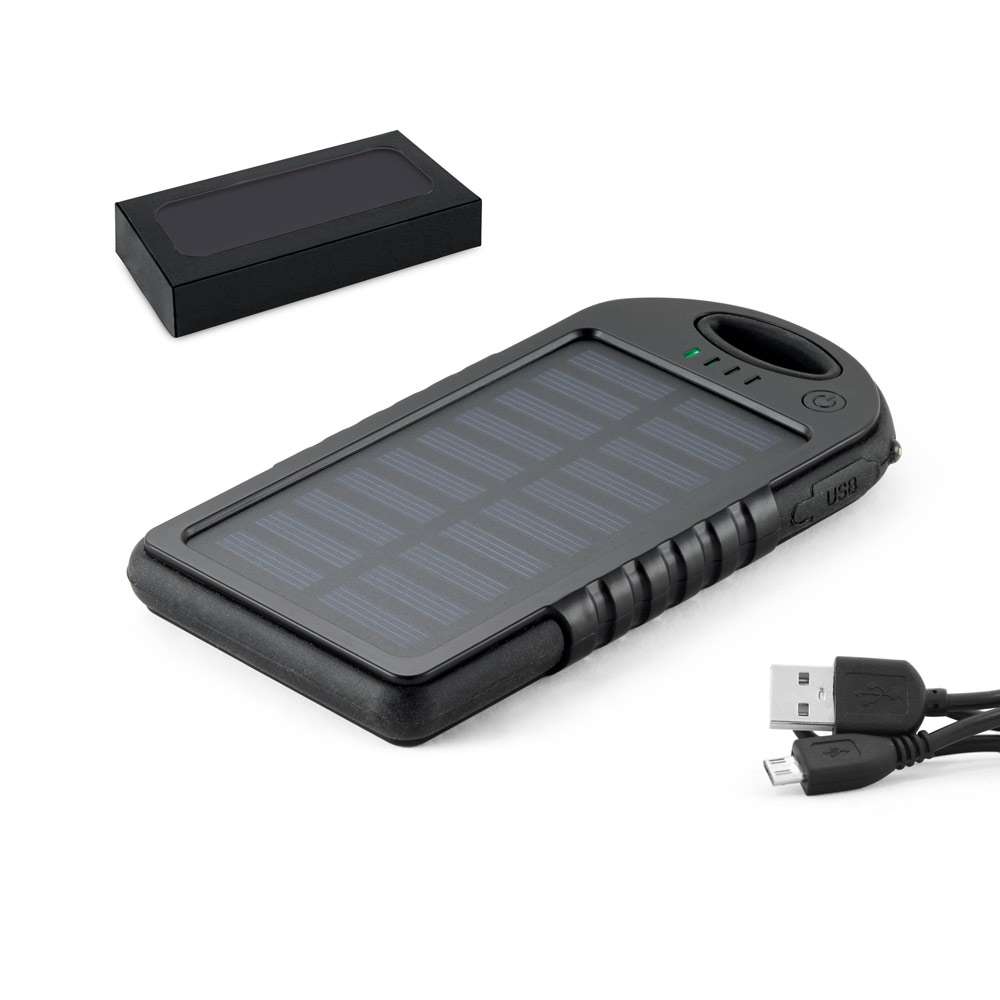 DAY. Bateria portátil solar em ABS com painel solar e LED 2.000 mAh